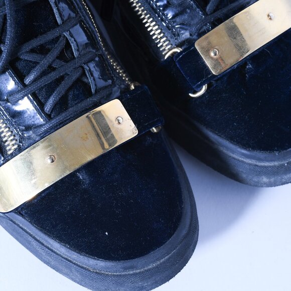 Giuseppe Zanotti Coby High-Top Sneakers - Black with Gold Accents (Size 44) - Picture 12 of 13
